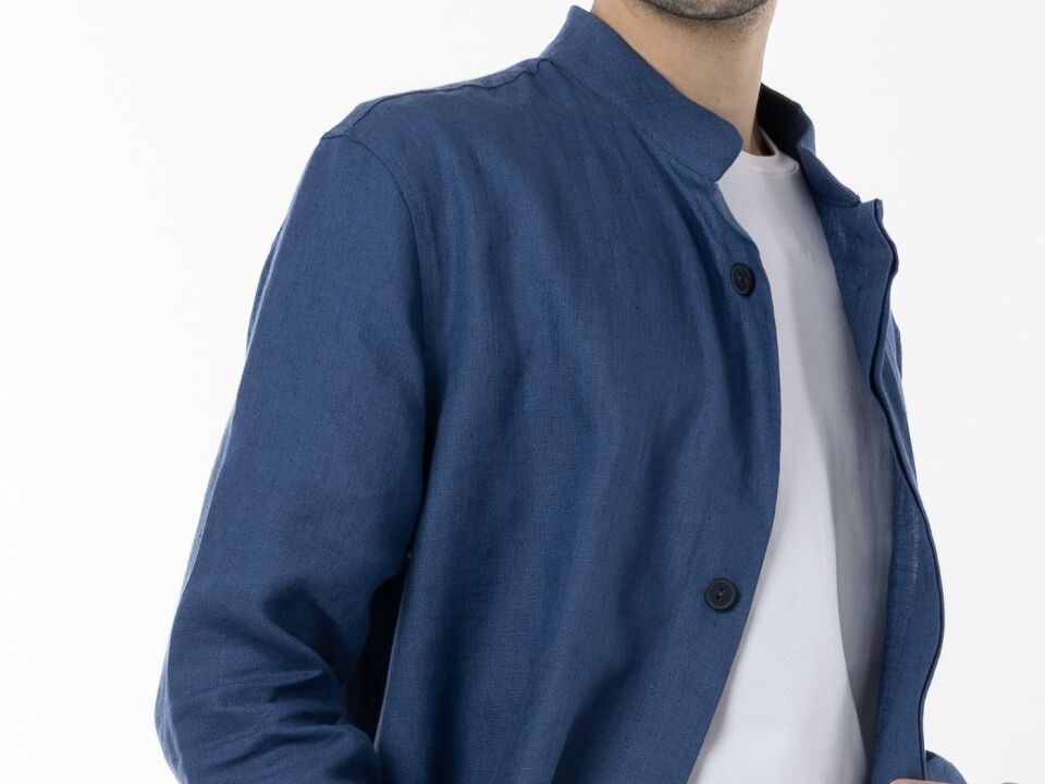 Gece Mavisi Ham Keten  Ceket & Trençkot